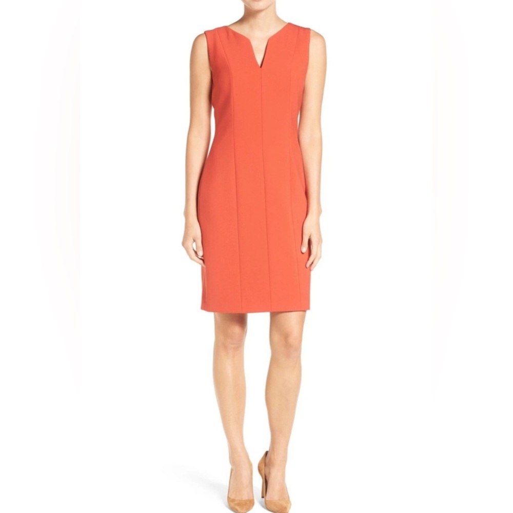 Hugo Boss DENCY' NOTCH NECK SHEATH DRESS IN Sienna Red